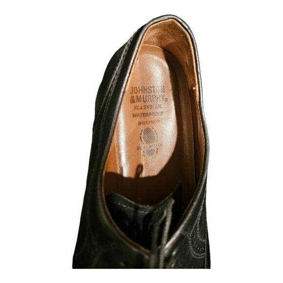 JOHNSTON & MURPHY Black Leather Wingtip Shoes -  Size 11 1/2 - Picture 7 of 10